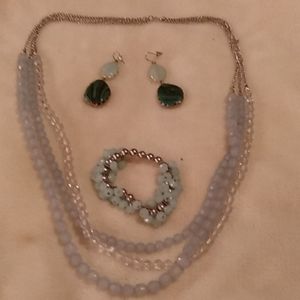 Necklace, bracelet, and earrings